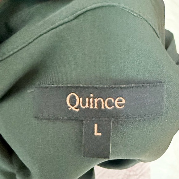 Quince Washable Stretch Silk Shirt Dress in Forest Green office luxury luxe feel - Picture 10 of 13